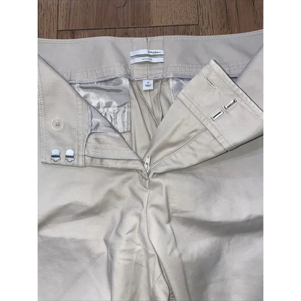 Halogen Women's Dress Pants Beige Straight Taylor‎ Fit Mid Rise Pockets Size 10